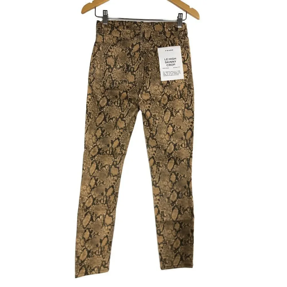 Frame Le High Jeans Coated Python High Rise Skinny Fit Crop Brown Tan NWT 25